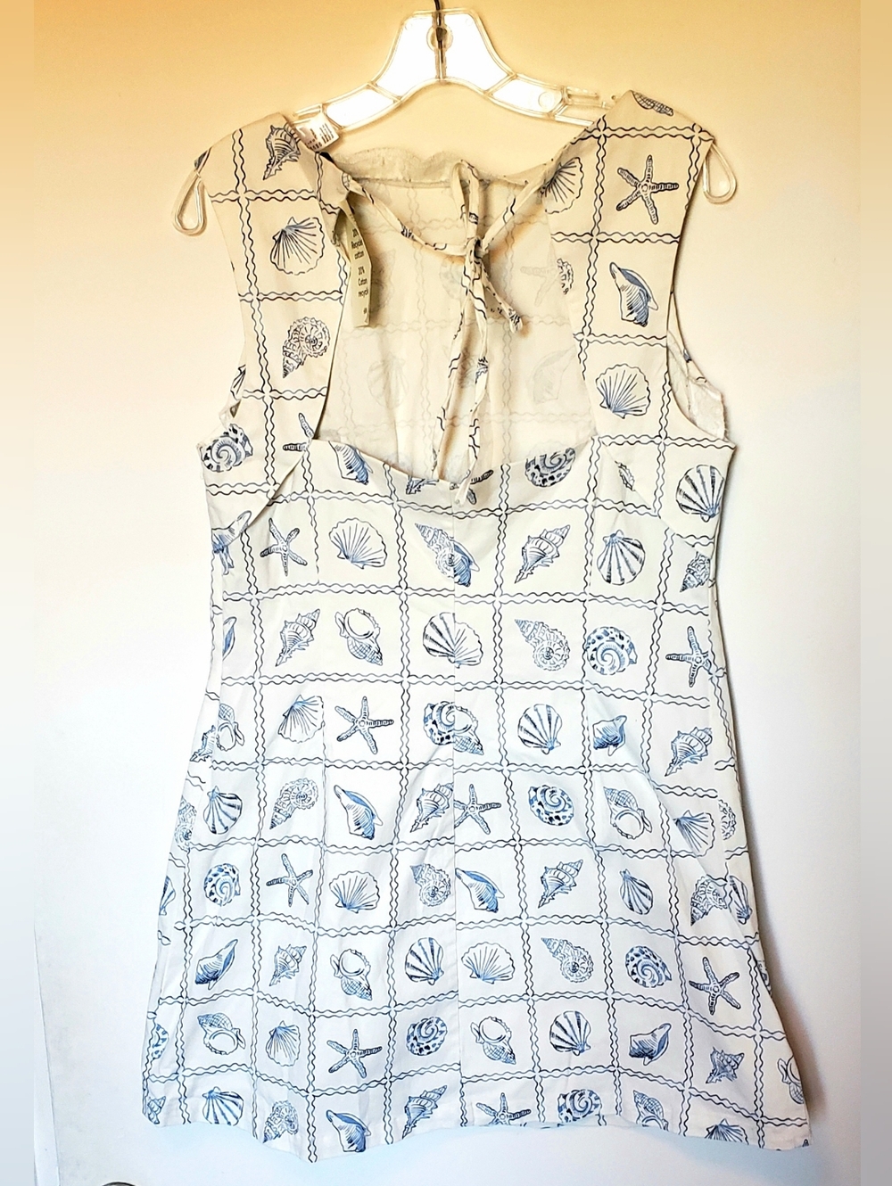 H&M Seashell Sleeveless Beach Summer Open Back Cotton Sheath Dress NWT LARGE - Picture 4 of 7